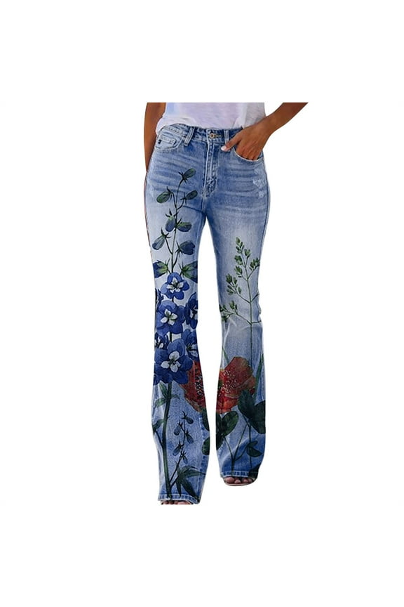 Womens Elastic Waist Stretch Buttons Printing Thin Stretch Skinny Pants Trousers Blue XXXL