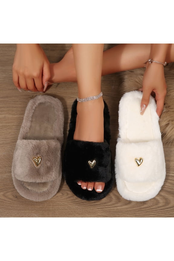 Womens Fuzzy Open-toe Slippers Soft Comfy Memory Foam Indoor House Shoes White 9(42)