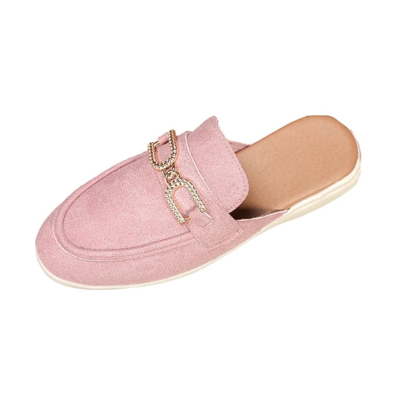 Puntoco Womens Mules Buckle Flats: Classic Suede Slip On Shoes Dressy Closed Toe Backless Slides Loafers for Business Work office Casual Pink 6.5(38)