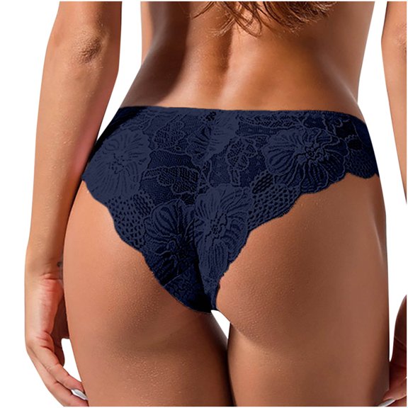 Puntoco Womens Panties Clearance Bowknot Design Crochet Full Lace Panties Low Waist Briefs Navy 6(M)