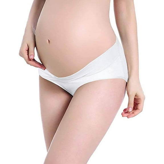 Puntoco Womens Panties Clearance Maternity Knickers Low Waist V Shaped Cotton Pregnancy Postpartum Panties White 4(M)