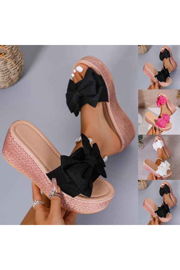 Womens Platform Espadrilles Slip On Wedge Sandals Bow Tie Open Toe Slides Shoes White 9.5(43)