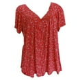 thumbnail image 1 of Puntoco Womens Plus Size Clearance,Women Plus Size Short Sleeves V-Neck Print Blouse Pullover Tops Shirt Red, 1 of 5