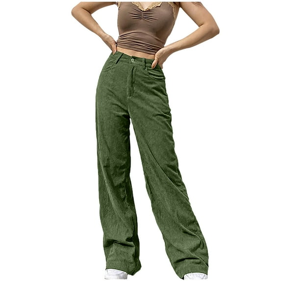 Puntoco Womens Plus Size Pants Clearance Zipper Fly Full-Length Pocket Cargo Jeans Green