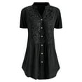 thumbnail image 1 of Puntoco Womens Plus Size Shirts Clearance,Fashion Women Casual Plus Size Lace Solid Short Sleeves V-Neck Shirt Blouse Tops Black 4(S), 1 of 3