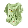 thumbnail image 1 of Puntoco Womens Plus Size Tops,Plus Size Short Sleeve Print Buttons Cotton Linen Tops, 1 of 3