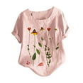 thumbnail image 1 of Puntoco Womens Plus Size Tops,Plus Size Short Sleeve Print Buttons Cotton Linen Tops, 1 of 3