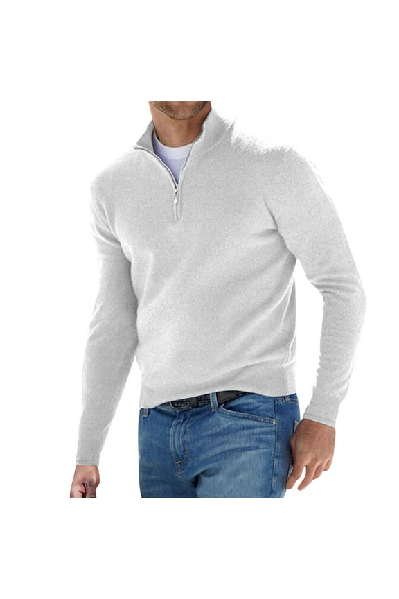 Womens Plus Sweater Clearance Men'S Wool Sweater Stand Up Collar Solid Long Sleeved Knitted Pullovers White 6(M)
