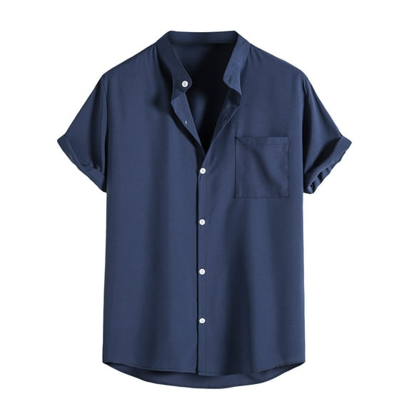 Puntoco Womens Short Sleeve Clearance,Men's Short Sleeve Stand Collar Shirt Short Sleeve Stand Collar Shirt Navy 12(XXL)