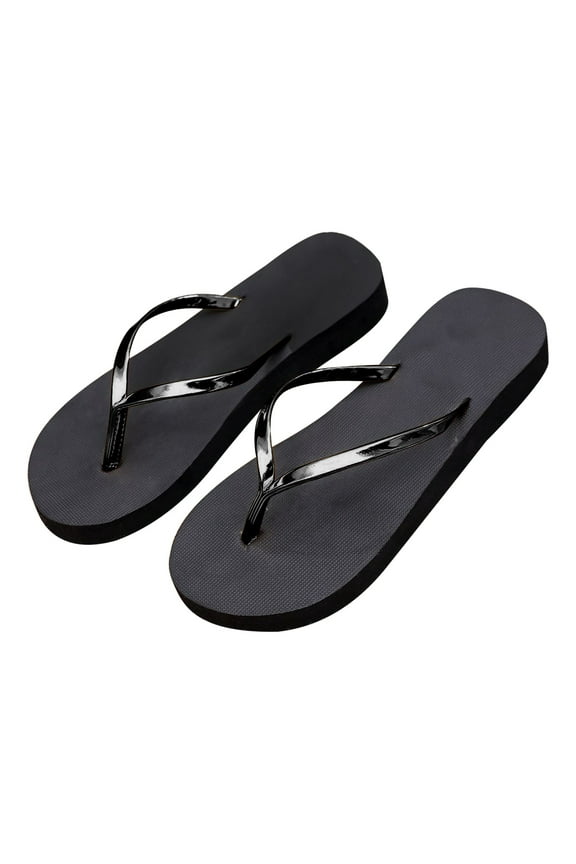 Womens Slim Leather Comfortable Flip Flops Summer Beach Thong Sandals Arch Support Non Slip Black 6(37)