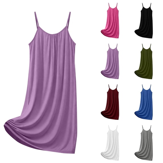 Puntoco Womens Spaghetti Strap Nightgown Full Slip Dress Midi Under Dress Plus Size