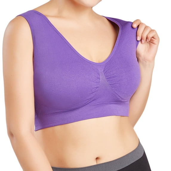 Puntoco Womens Sports Bra T-Shirt Bra Wirefree Bra Women Pure Color Plus Size Ultra-thin Large Bra Sports Bra Full Bra Cup Tops Purple L(L)