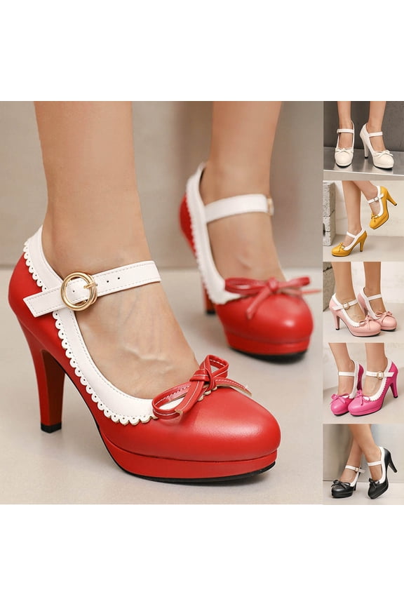 Womens Strappy High Heels Bow Heels Mary Janes Shoes Women Dress Platform Strappy High Heels Shoes Yellow 9.5(43)