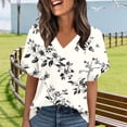 thumbnail image 1 of Puntoco Womens Summer Tops Rolled Short Sleeve V Neck Shirts Casual Dressy Business Work Blouses Outfits, 1 of 4