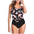 thumbnail image 1 of Puntoco Womens clearance,Women High Waisted Swimsuit Two Piece Ruffled Flounce Top with Ruched Bottom Pink, 1 of 5
