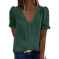 thumbnail image 1 of Puntoco Womens clothes clearance, Women Casual Solid Short Sleeve V-Neck Lace T-Shirt Blouse Tops Green, 1 of 5