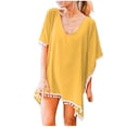 thumbnail image 1 of Puntoco Womens swimsuits clearance,Women'S Bikini Cover Up Tops Trim Kaftan Chiffon Tassels Swimwear Beach Loose Yellow, 1 of 5