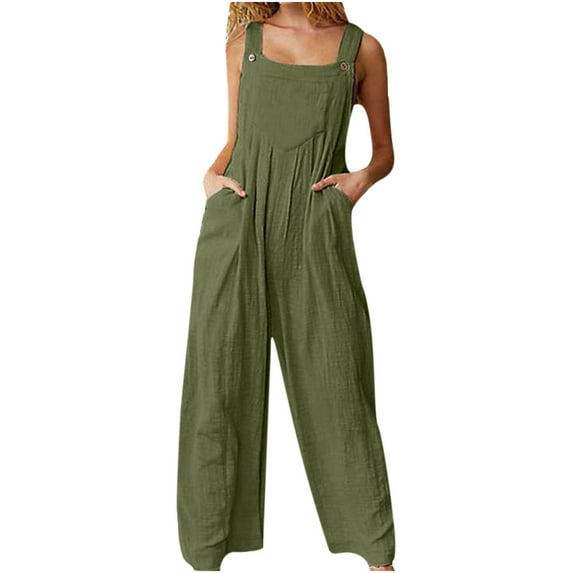 Puntoco Yoga Pants Clearance,Loose Jumpsuit Suspender Pants Wide Leg Solid Overalls Special offers Green 14(XL)