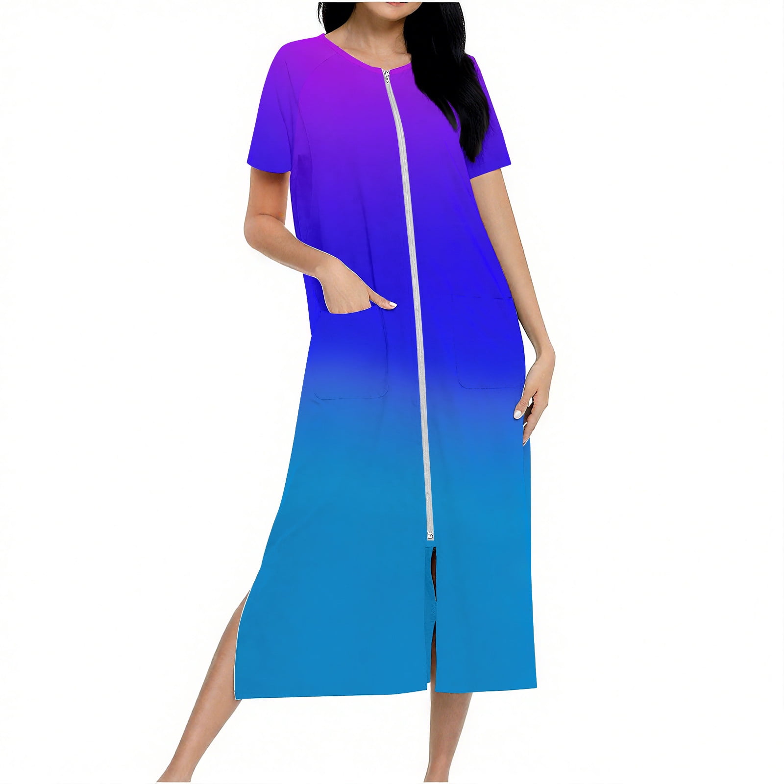 Puntoco Zip Up Robe for Women Long Housecoat Waffle Knit Bathrobes Cozy ...