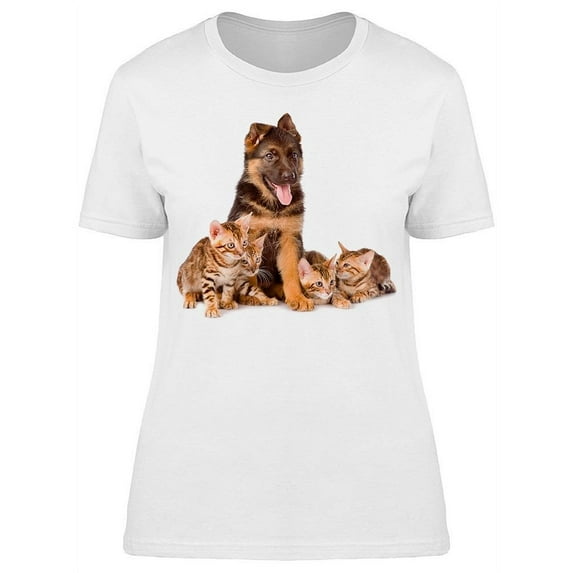 Pup And Bengal Kittens T-Shirt Women -Image by Shutterstock, Female x-Large