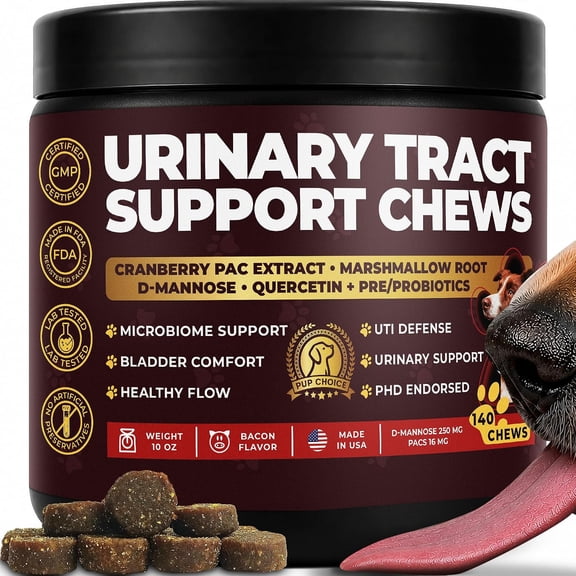 Pup Choice Dog UTI Chews, Cranberry Supplement for Dogs, Urinary Tract Support with D-Mannose & Probiotics, 140 Chews