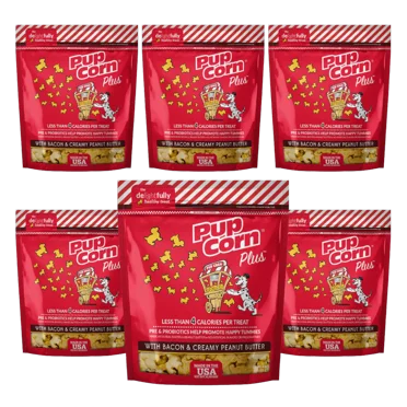 Pup Corn Plus with Bacon and Peanut Butter Puffed Dog Treats - 4 oz (6 Pack)