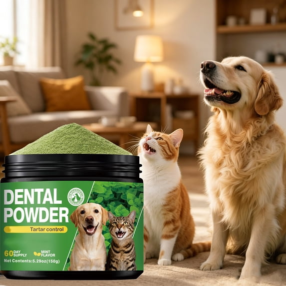 Pup Dose Dental Powder for Dogs, 150g Teeth Cleaning Removal Freshs Breath Oral Care, Fresh Breath Oral Care Supplement for Dogs, for Dogs Gums Health Support Food Dentals Care