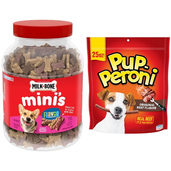 Pup-Peroni Beef Flavor and Milk-Bone Mini's Flavor Snacks Value Bundle