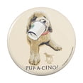 thumbnail image 1 of Pup-a-cinno Coffee Puppy Dog Humor Funny Pinback Button Pin, 1 of 5