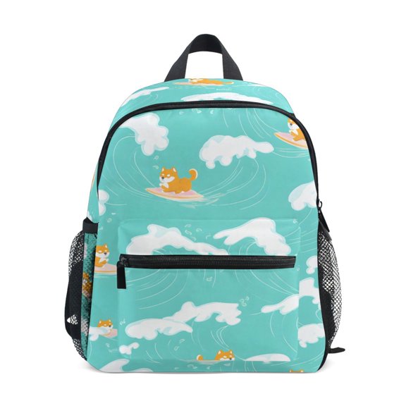 Pup on Surf Board Mini Backpack Cute Small Backpack with Chest Strap and Whistle Ages 3-8