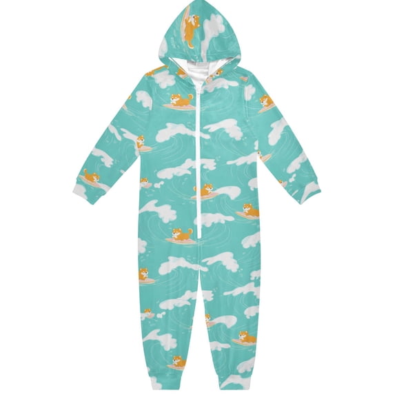 Pup on Surf Board One Piece Pajamas Soft Jumpsuit Cozy Sleep and Play Romper Zipper and Pockets 12-13Y