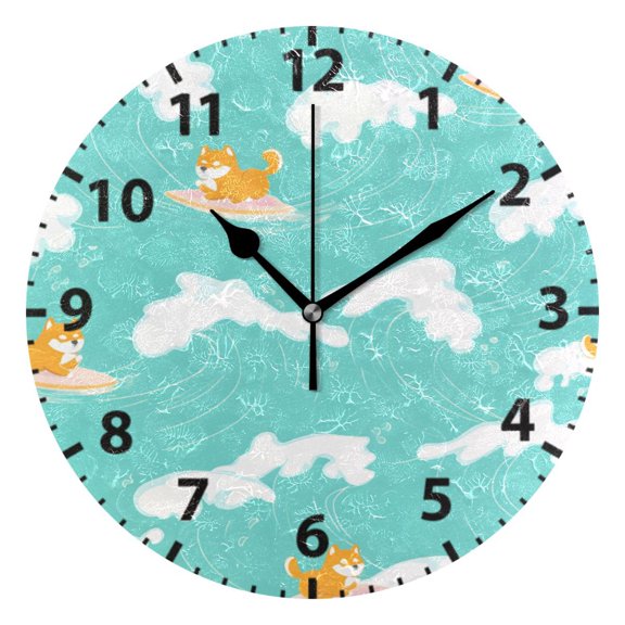 Pup on Surf Board Wall Clock 10in Round Artistic Oil Painting Home Decor Desk Table Clock