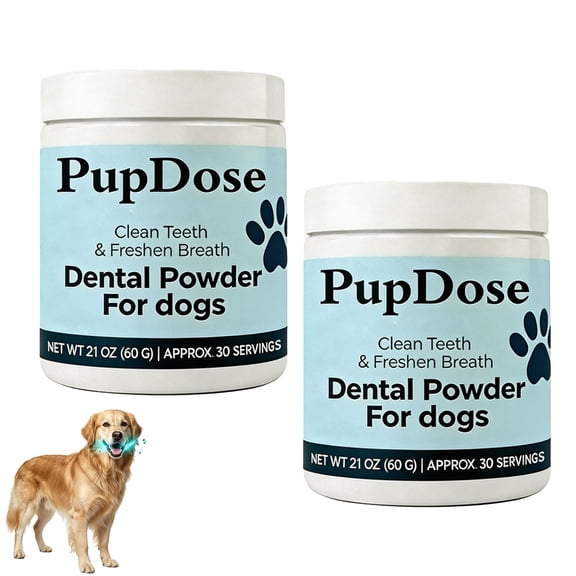 PupDose Dental Powder for Dogs, Teeth Cleaning & Tartar Removal, Fresh Breath Oral Care Supplement for Dogs, Gum Health Support, Easy Mix Food Dental Care for Small Medium Large Dogs (2PCS)