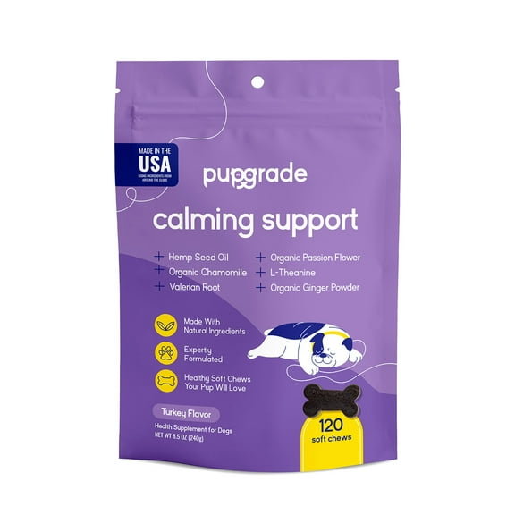 PupGrade Calming Support Soft Chews for Dogs, Hemp Oil & Chamomile, 120 Count Bag