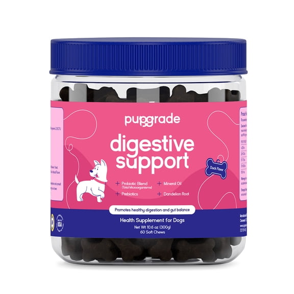 PupGrade Digestive Support for Dogs with Prebiotics, Probiotics, and Enzymes for Gut Health, 60 Count