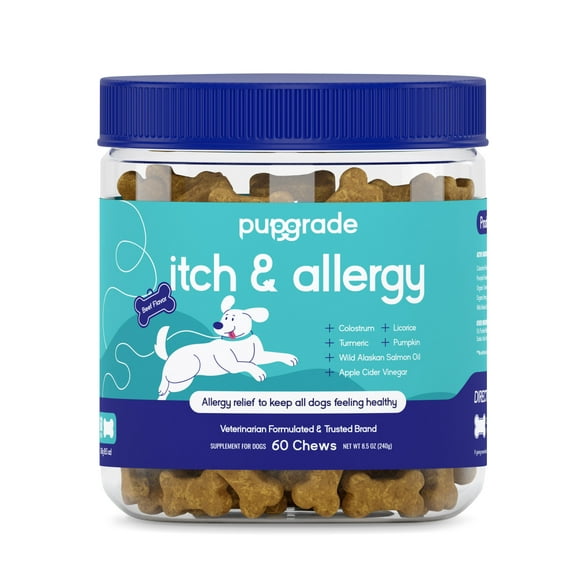 PupGrade Itch & Allergy Chew Supplement for Dogs - Anti Itch, Seasonal Allergies, & Skin Hot Spots - 60 Count