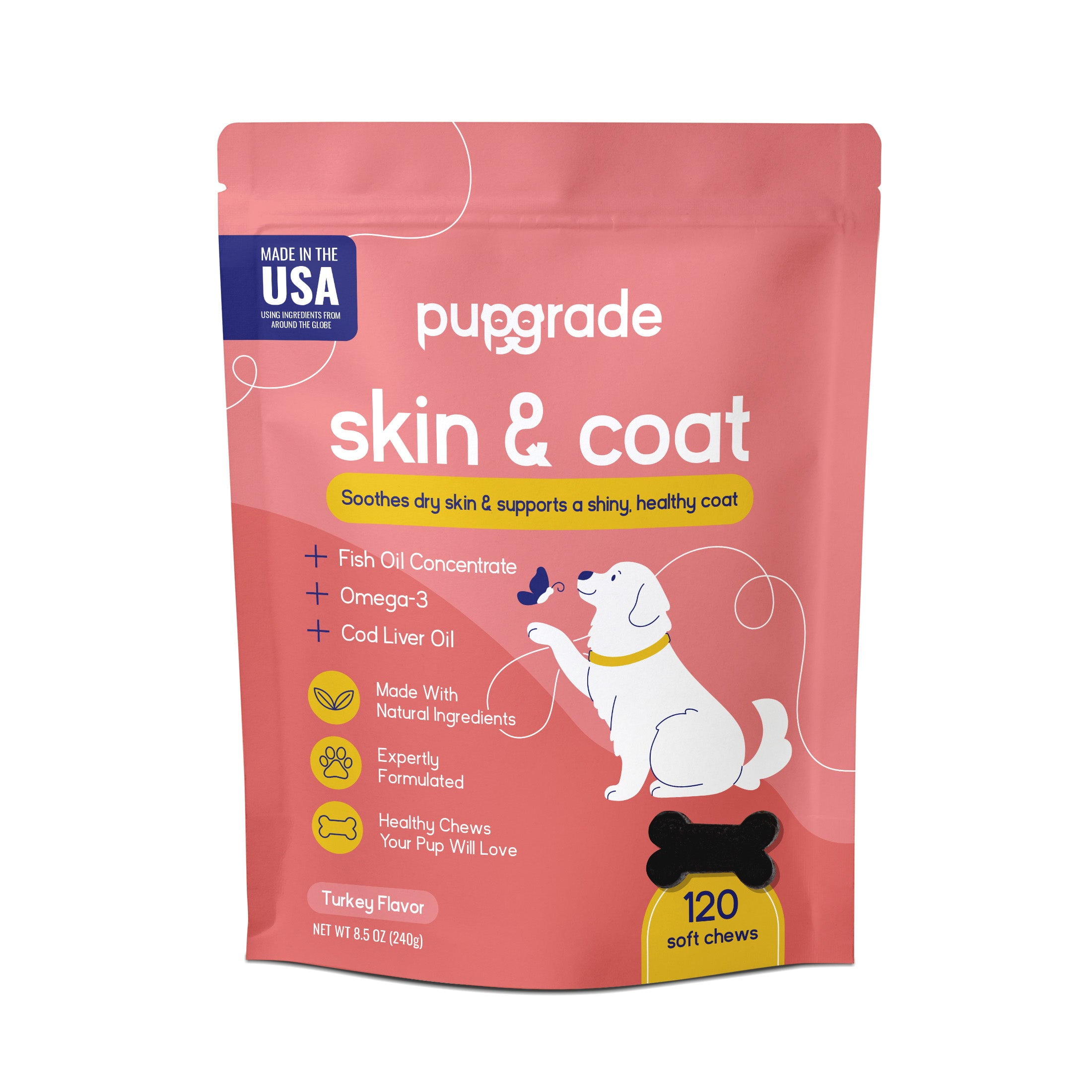 PupGrade Skin & Coat Chews for Dogs with Omega-3s and Antioxidants for Itchy Skin, 120 count