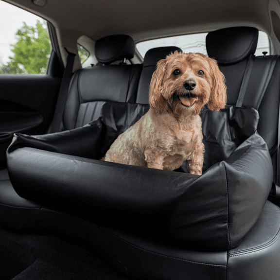 PupProtector? Faux Leather Memory Foam Dog Car Bed -  Black