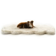 PupRug by Paw.com Runner Faux Fur Memory Foam Dog Bed - Curve White with Brown Accents
