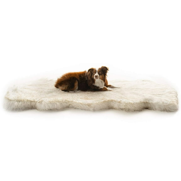 PupRug by Paw.com Runner Faux Fur Memory Foam Dog Bed - Curve White with Brown Accents
