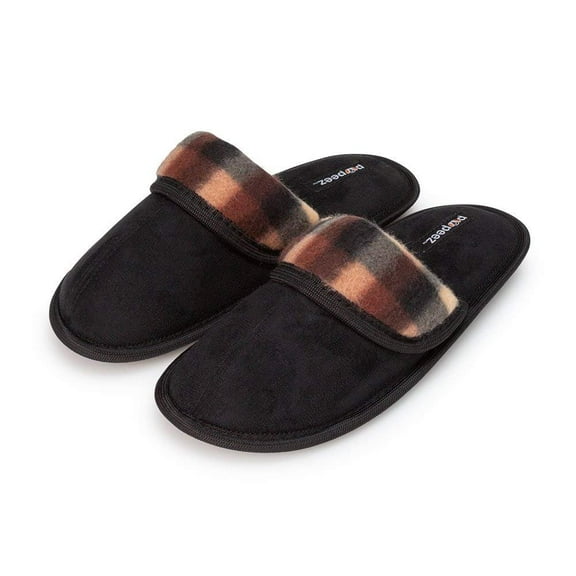 Pupeez Boys Scuff Slipper with Plaid Trim;Kids Classic and Ultra Soft Comfort House Shoes