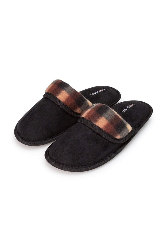 Pupeez Boys Scuff Slipper with Plaid Trim;Kids Classic and Ultra Soft Comfort House Shoes