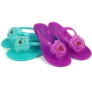Pupeez Girl's Flower Jelly Thong Flip Flop Slide Summer Sandals Pack of 2 Purple/Blu