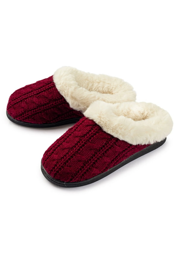 Girls Cable Knit Slippers Fleece Lined House Shoe