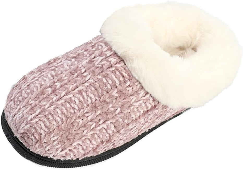 Pupeez Kid's Girl Memory Foam Comfort Plush Fleece Lined House Slipper - Crochet Rabbit Hair Clog - Warm and Cozy