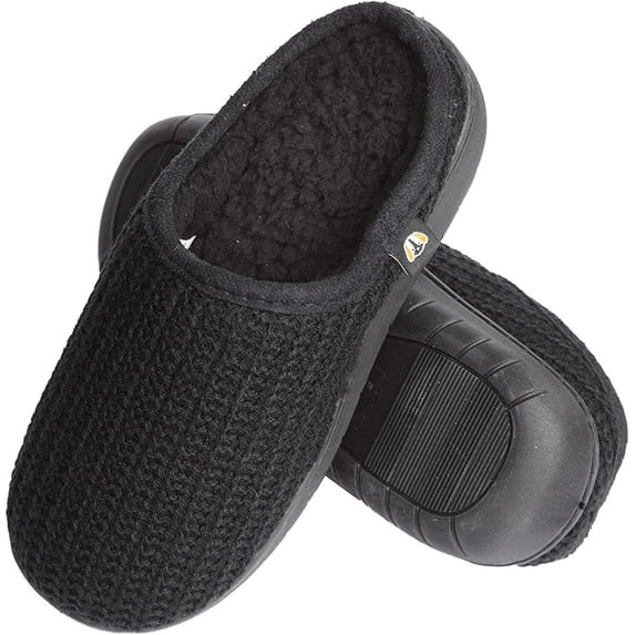 Pupeez Roxoni Boys Slippers, Slipper with Memory Foam Suede Moccasin Black