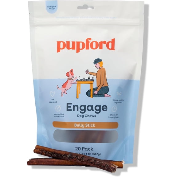 Pupford Bully Sticks for Dogs & Puppies, Smoked, Single Ingredient Chews (6", 20 Count)