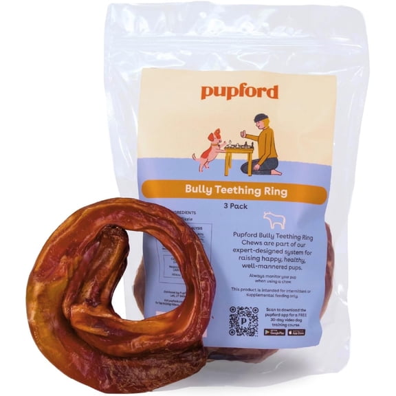 Pupford Bully Stick Rings for Puppies & Dogs, Long-Lasting Beef Dog Chew Treats, 3 Pack
