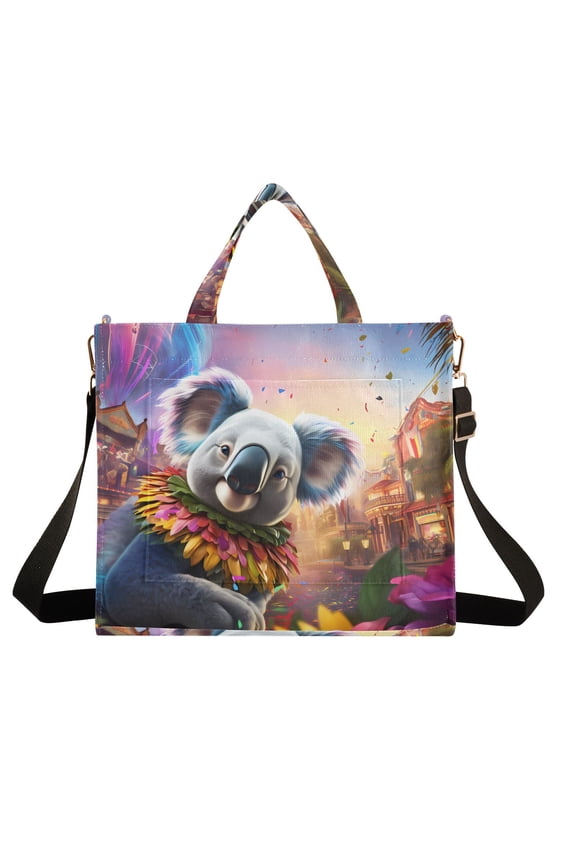 Puppet Bear Flowers Houses Corduroy Tote Bag Handbag Large Messenger Bag Shoulder Crossbody Zipper Bag Purse
