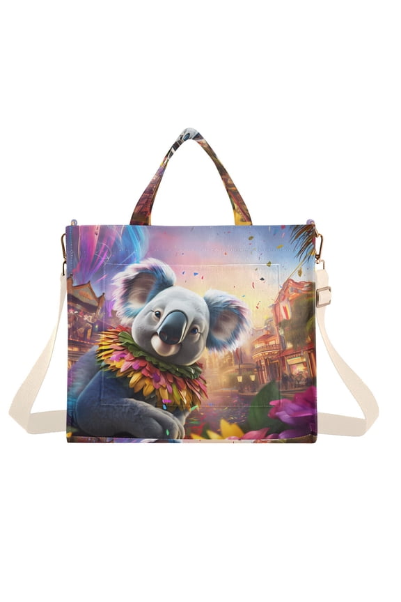 Puppet Bear Flowers Houses Corduroy Tote Bag Handbag Large Messenger Bag Shoulder Crossbody Zipper Bag Purse